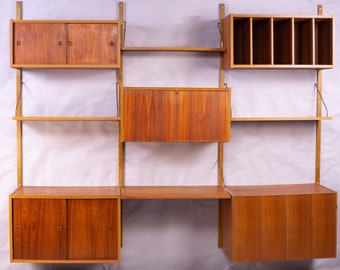 Vintage Danish PS System teak modular shelving units & cabinets by Preben Sorensen 1960s