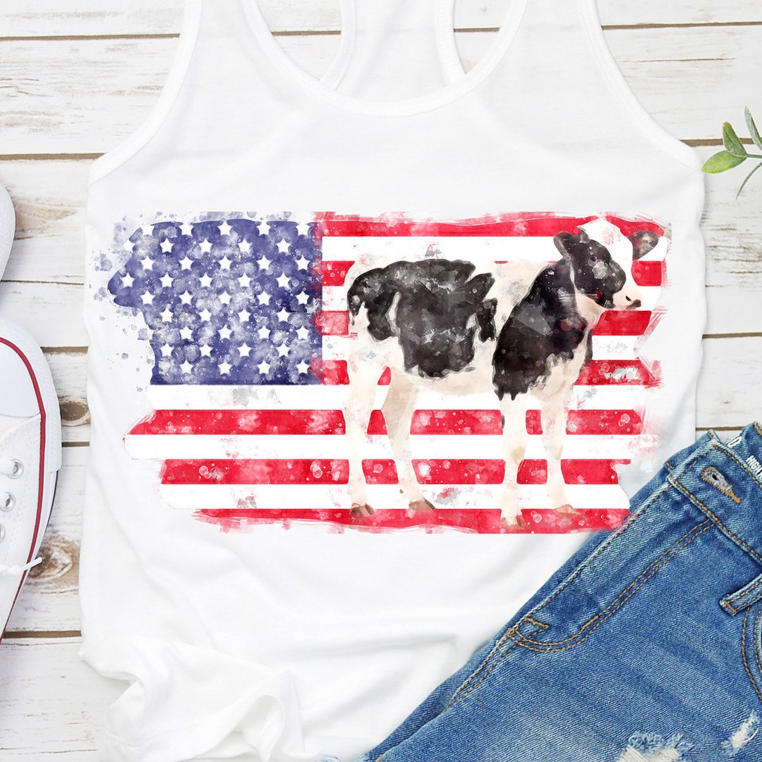 Cow Png, Flag Png, American Flag Png, 4th of July Png, Heifer Png