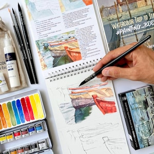 Watercolor Kit (Enhanced) with Workbook Italy 140 lb Premium Watercolor Paper PRO-level Paints Sketchbook FREE SHIP Insparea 17 Lessons
