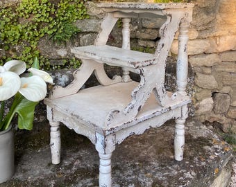 Vintage French library stairs, shabby-chic cottage bookcase steps, ornate wooden step stool, stationary steps, white and shabby home décor