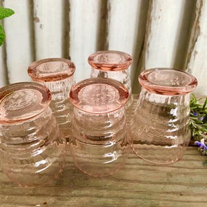 Blush pink shot glasses, vintage French liqueur glasses, set of 5, authentic 1950&#39;s glassware, romantic Wedding tableware