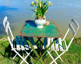 RARE find! Gorgeous antique French patio table, lovely vintage wrought iron folding bistro table, rustic and rusted, wonderful unique patina