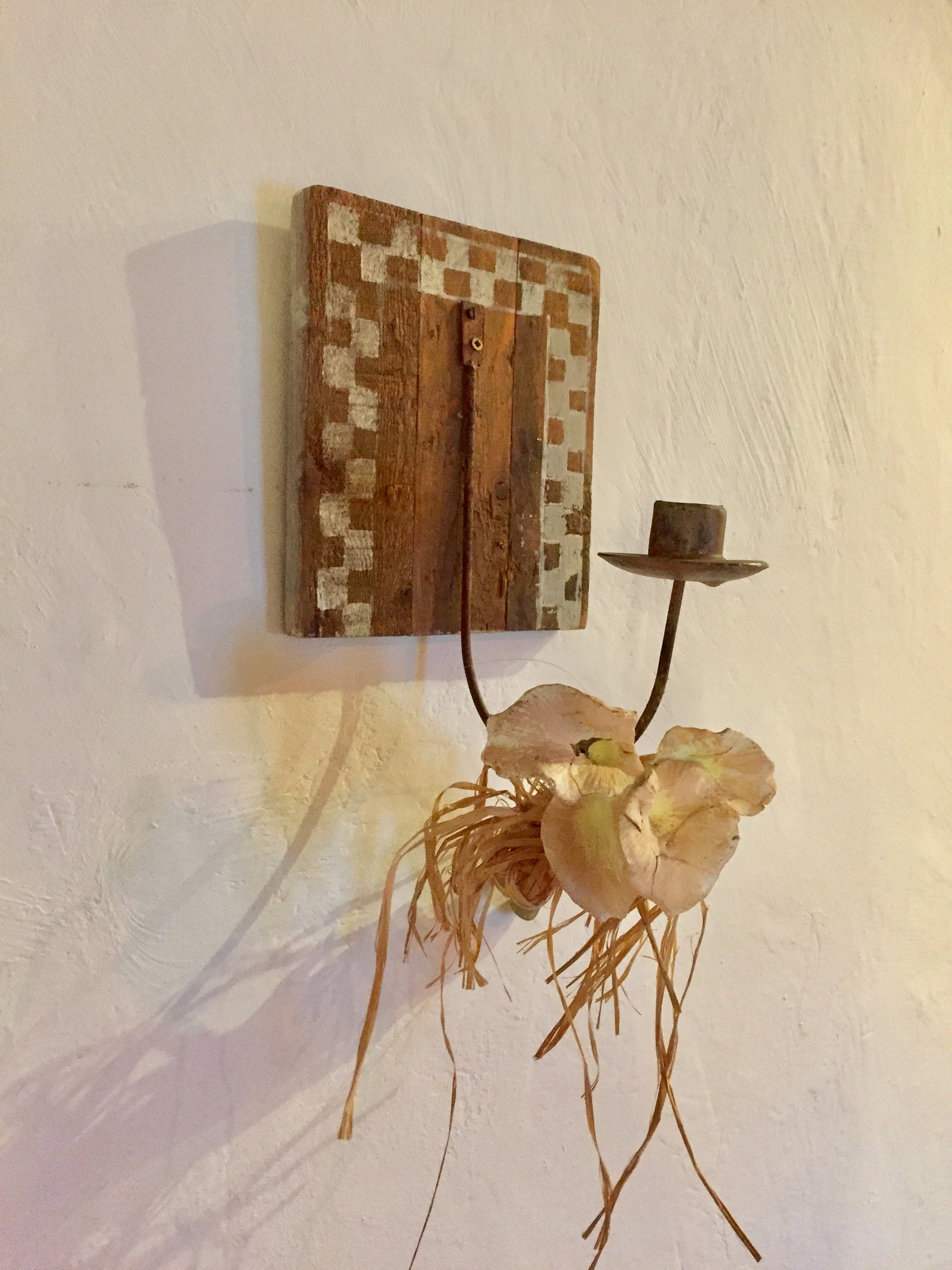 Appliques Murales à Bougies, Vintage Français Bougeoirs Rustiques Minables - Ensemble de Deux, Bois