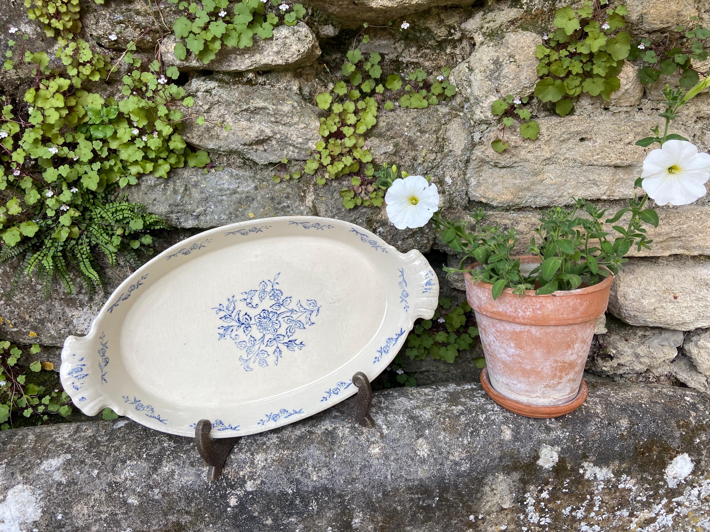 Large Antique French Saint Uze Serving Platter With Handles, 19th
