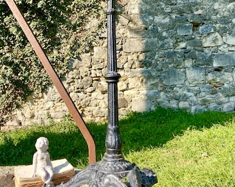 Antique French Bistro Table Base, Cast Iron Lion Foot Pedestal