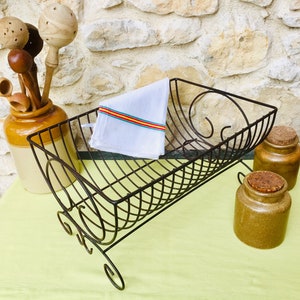Vintage French Metal Wire Dish Rack: Rustic Farmhouse Kitchen Decor