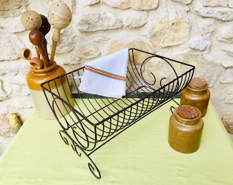 Vintage French Metal Wire Dish Rack: Rustic Farmhouse Kitchen Decor