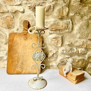 French Vintage Candelabra: Shabby Chic Rusted Metal Candle Holder