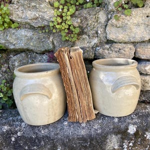 Tarros de conserva franceses antiguos, JUEGO DE DOS tarros de almacenamiento de gres beige vintage, tarros de gres esmaltado de tamaño pequeño, tarros de almacenamiento de utensilios de cocina