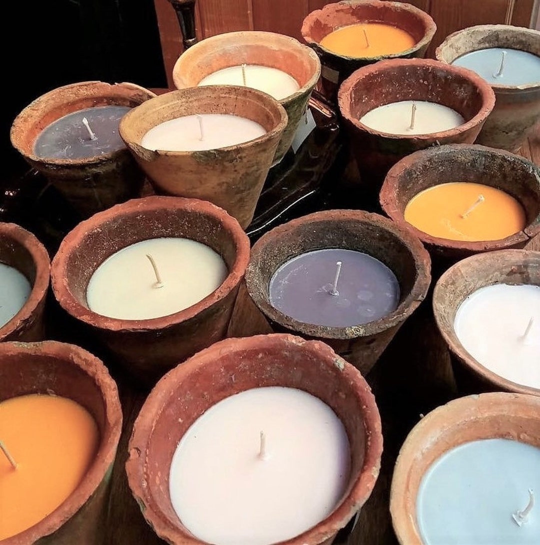 Antique Pine Resin Pots With Soy Candles, Natural Artisanal
