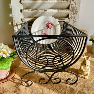 Vintage French Wrought Iron Dish Drying Rack: Farmhouse Kitchen Decor