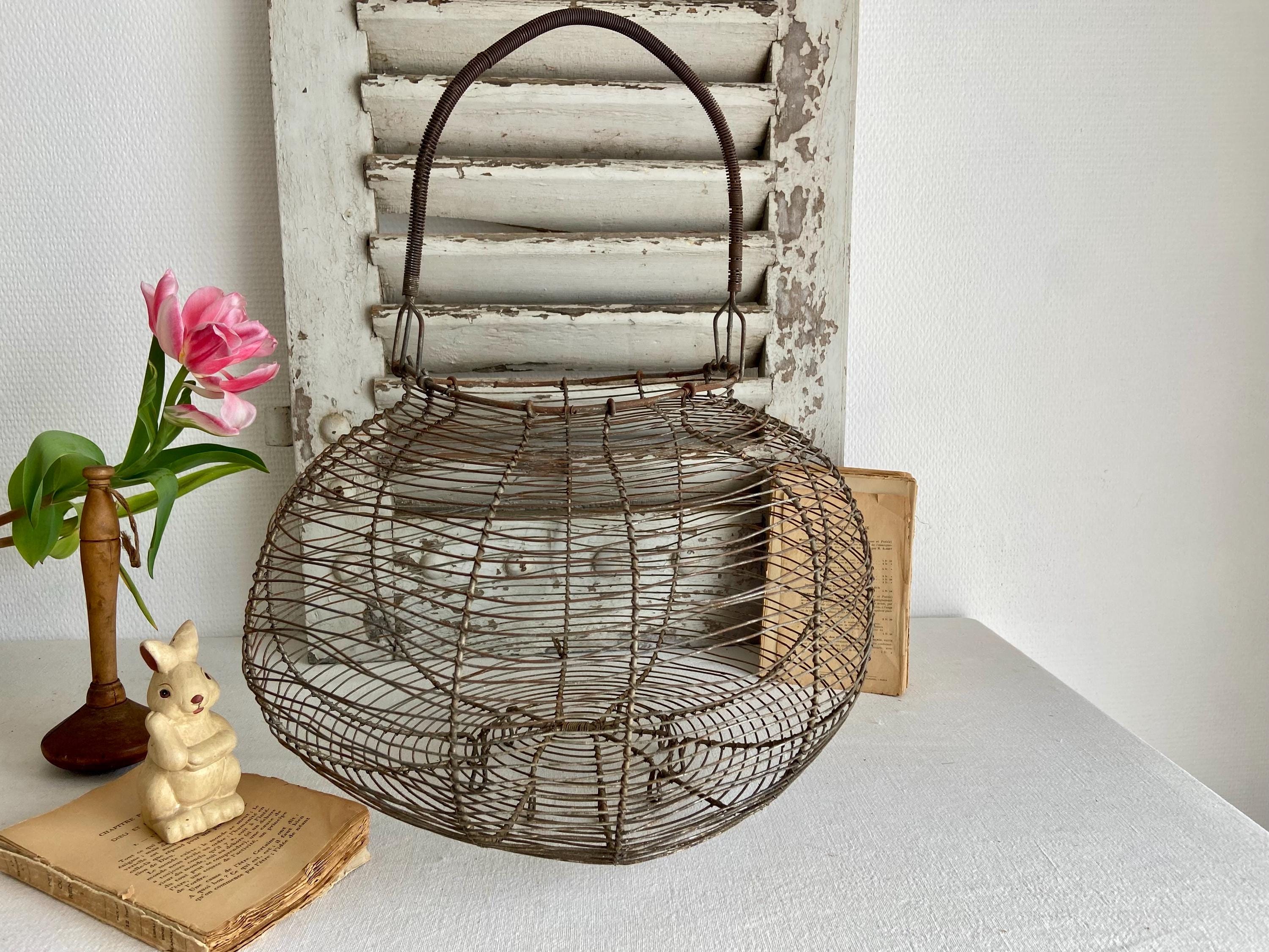 XXLサイズのフランス製ヴィンテージワイヤーエッグバスケット：素朴な