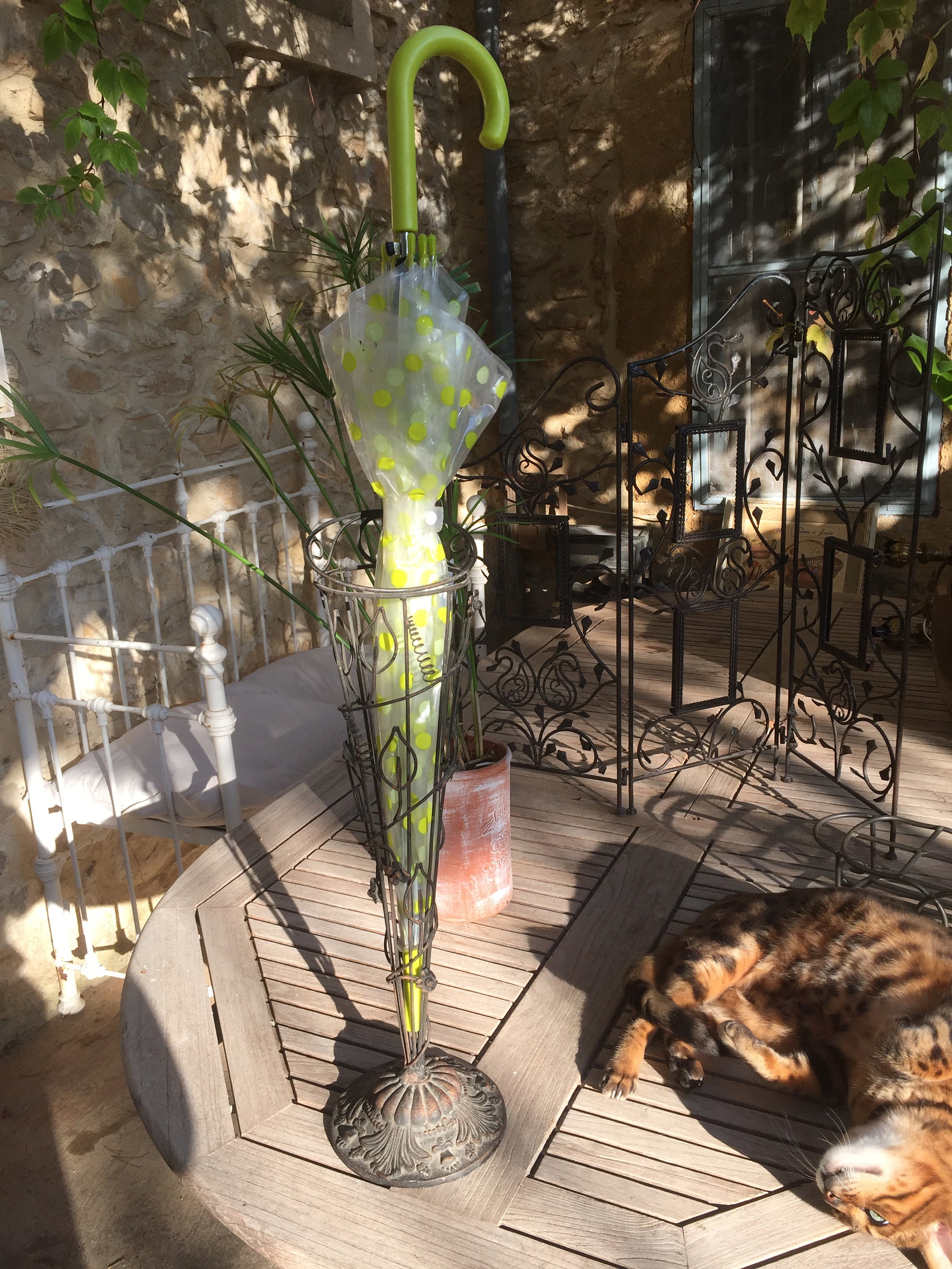 Reserved for Helen***French vintage umbrella stand, mid century cast metal can, walking stick