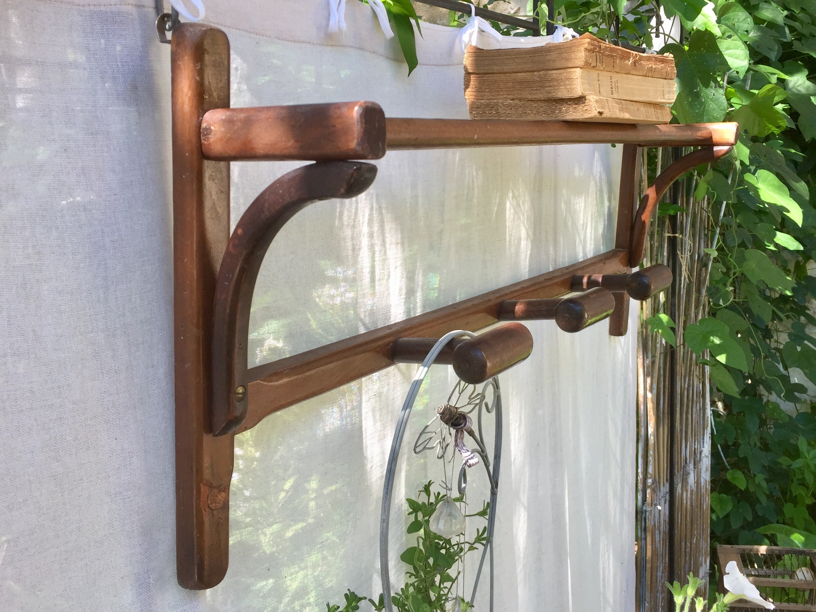 French Bistro coat rack, bentwood railway style rack, antique cloakroom
