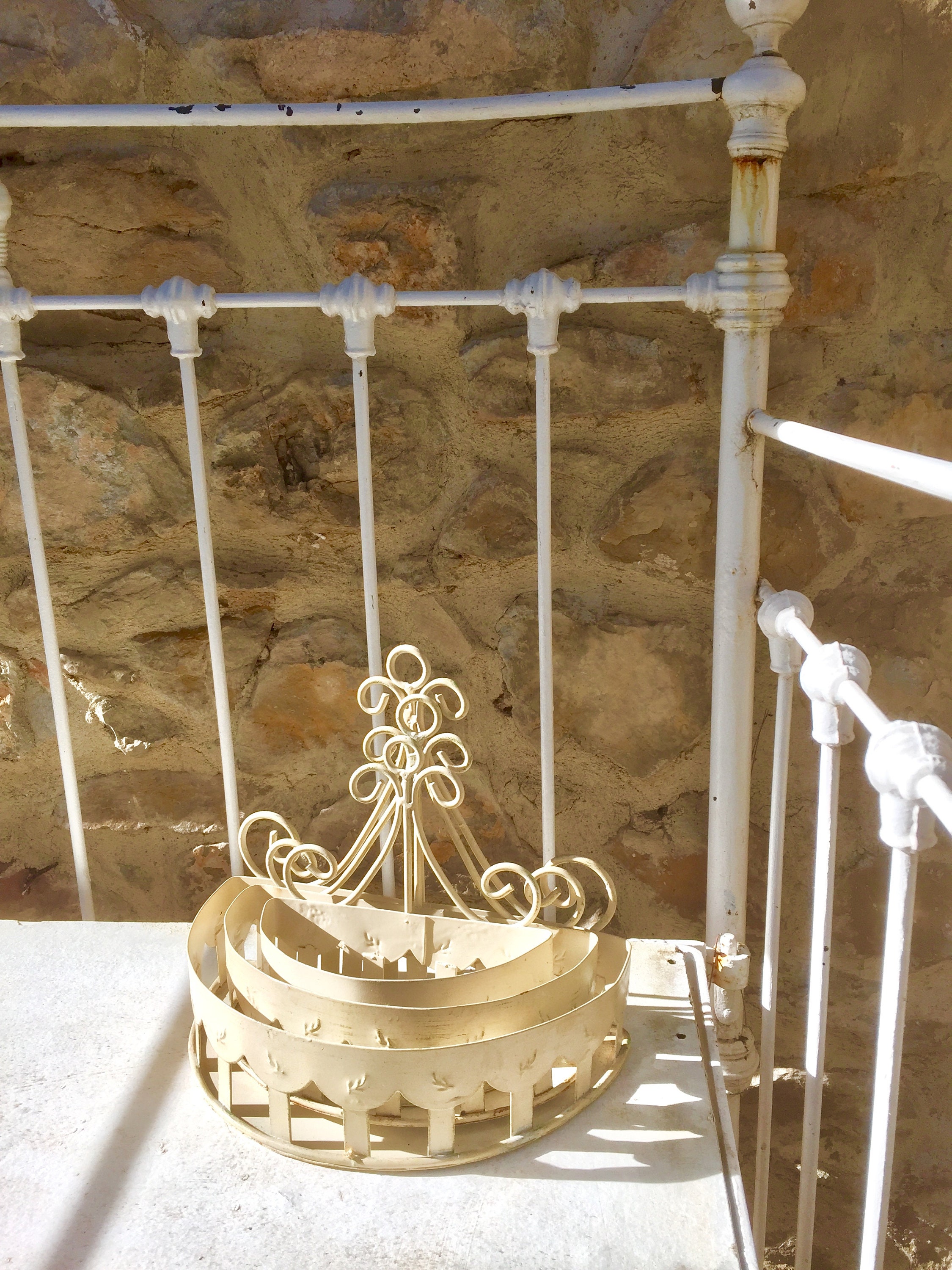 Shabby metal basket shelves set of 3 distressed French white vintage