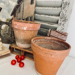 Vintage Terracotta Plant Pots - Weathered Limestone Patina - Shabby Chic Decor