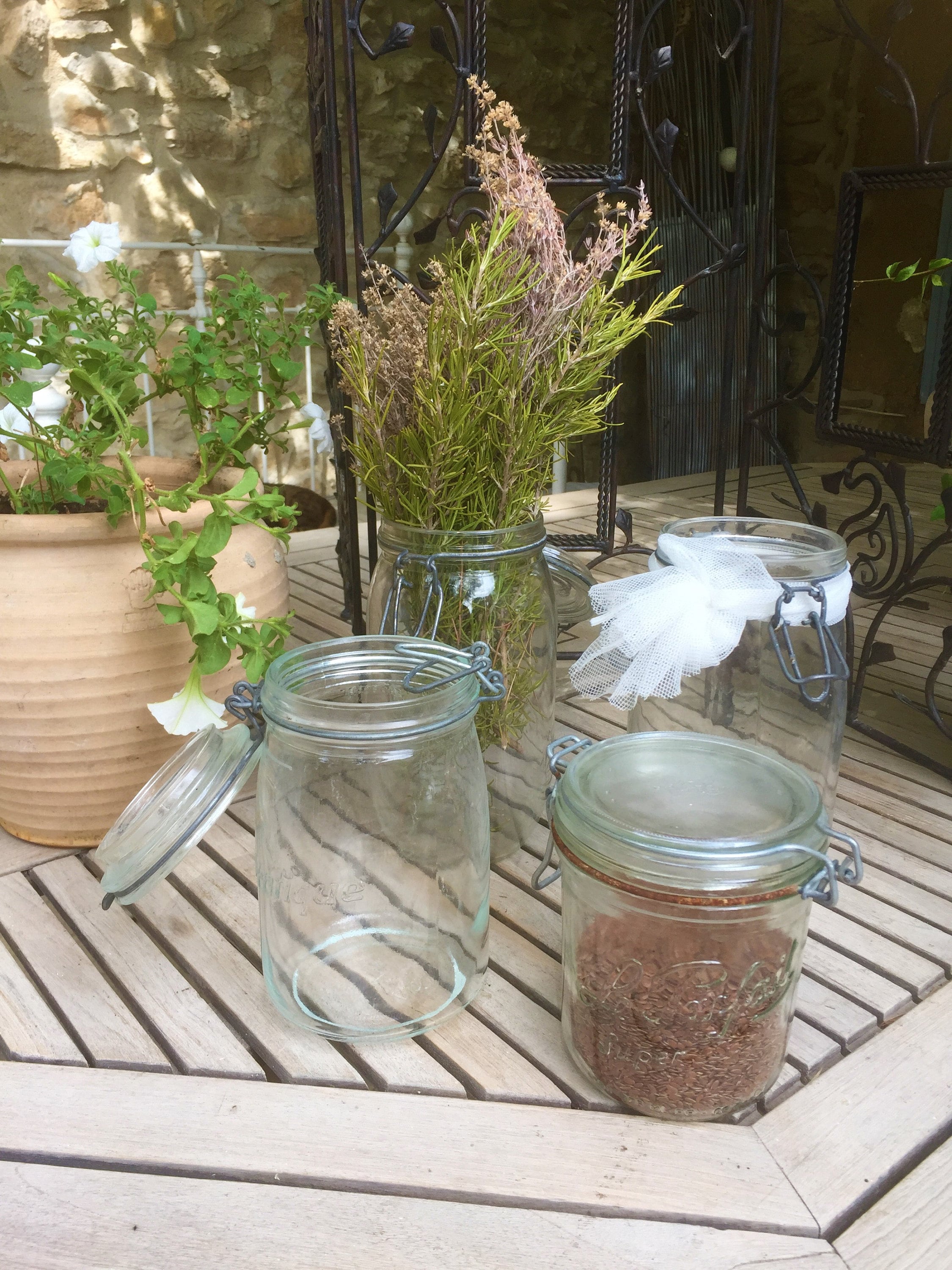 Vintage French mason jars Set of 4 glass canning jars, glass