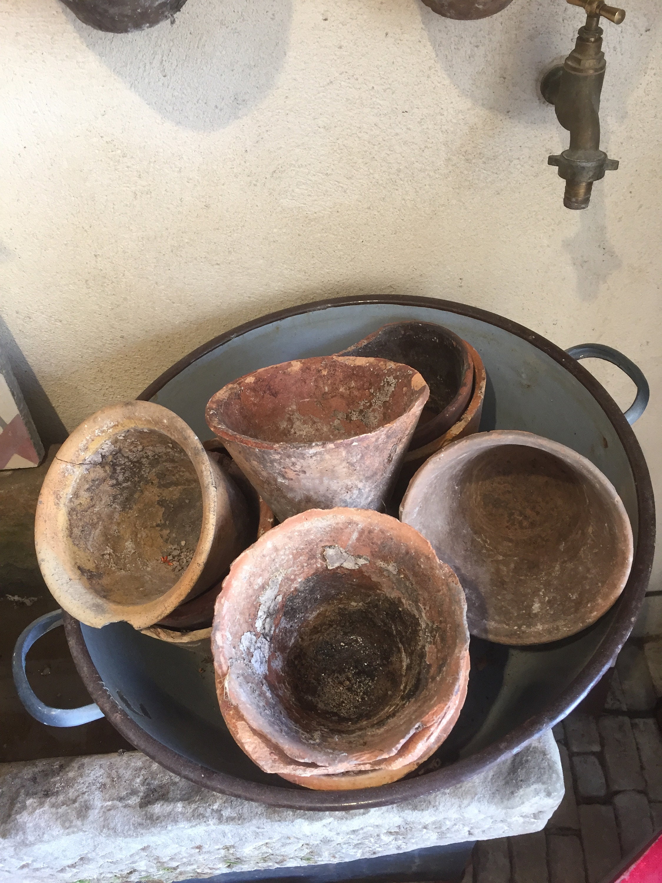 French resin pots, SET of 3, antique terracotta clay pots, French