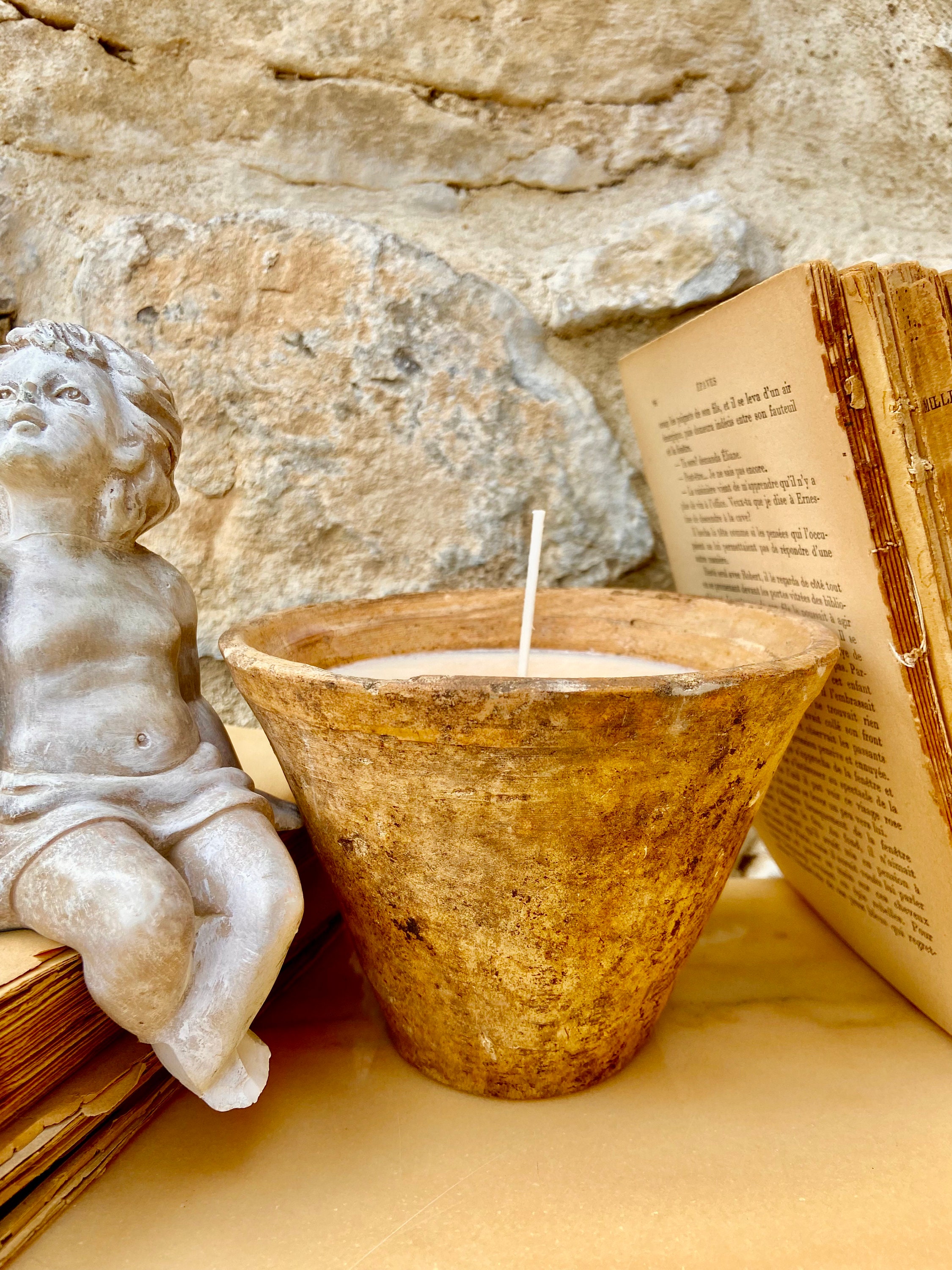 Antique Pine Resin Pots With Soy Candles, Natural Artisanal