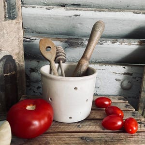 Antique French Cheese Mold: Glazed Stoneware Farmhouse Colander