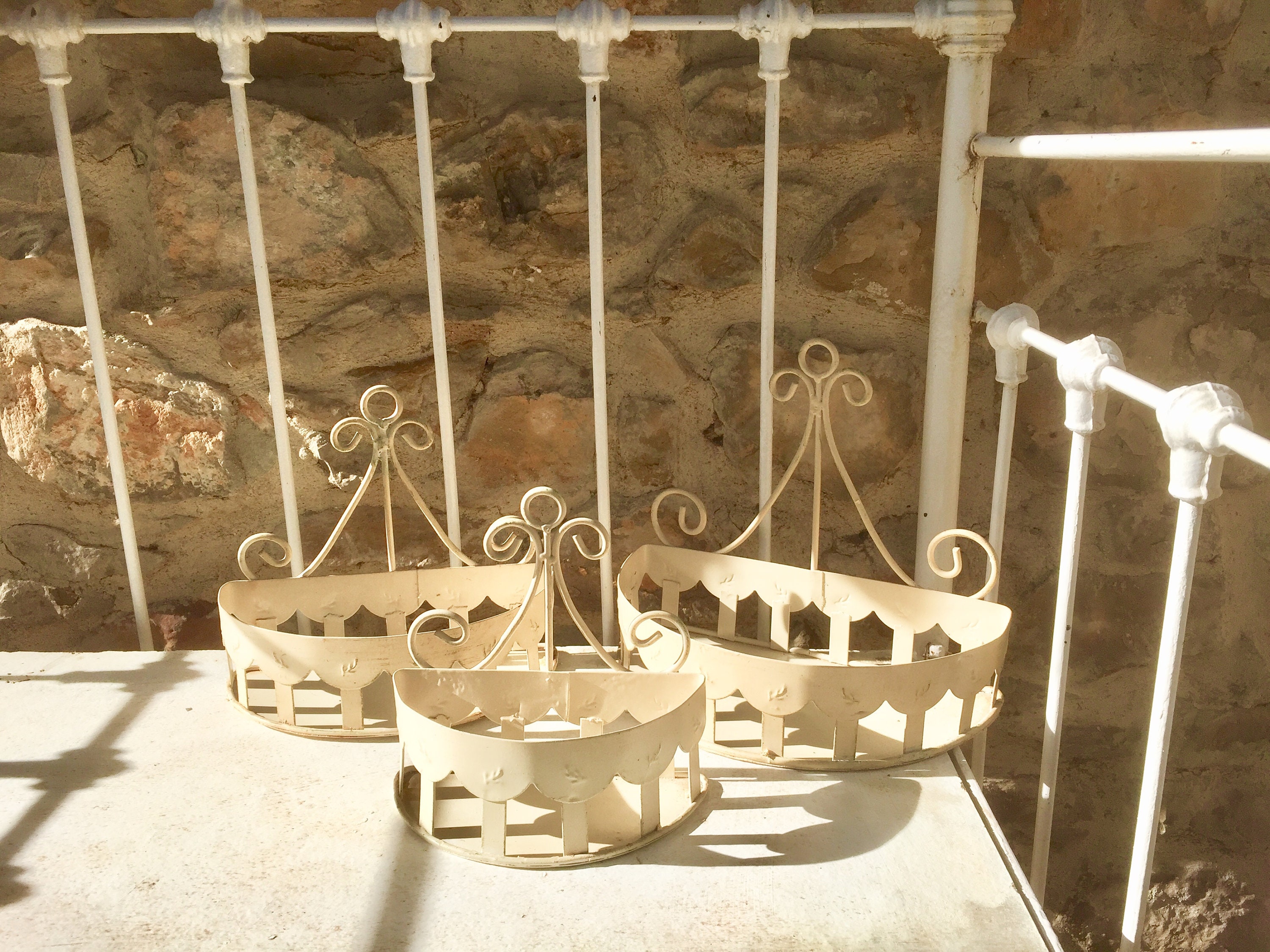 Shabby metal basket shelves set of 3 distressed French white vintage