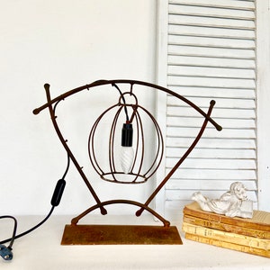 Antique Wrought Iron Table Lamp: French Forged Industrial Desk Lamp