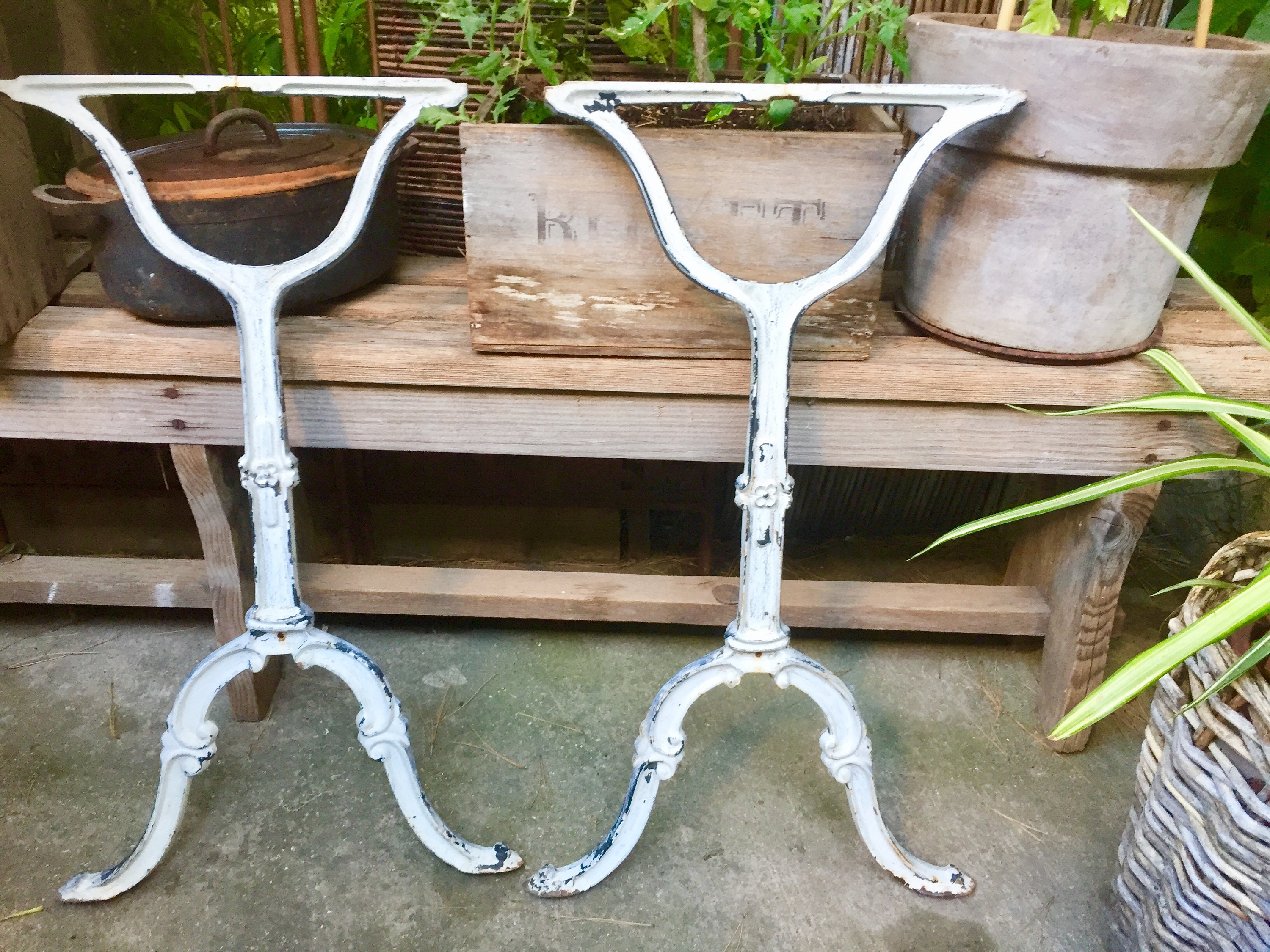 Antique French bistro table legs, cast iron cafe, bar, patio table legs