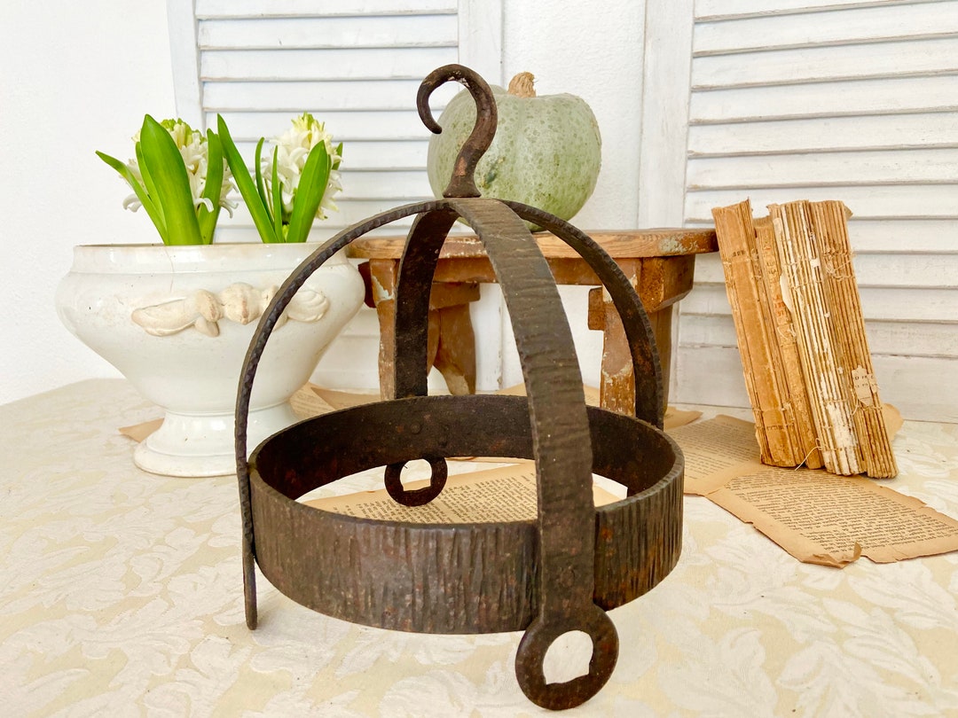 Reservedantique French Hanging Pot Rack With 4 Loops, Primitive Wrought