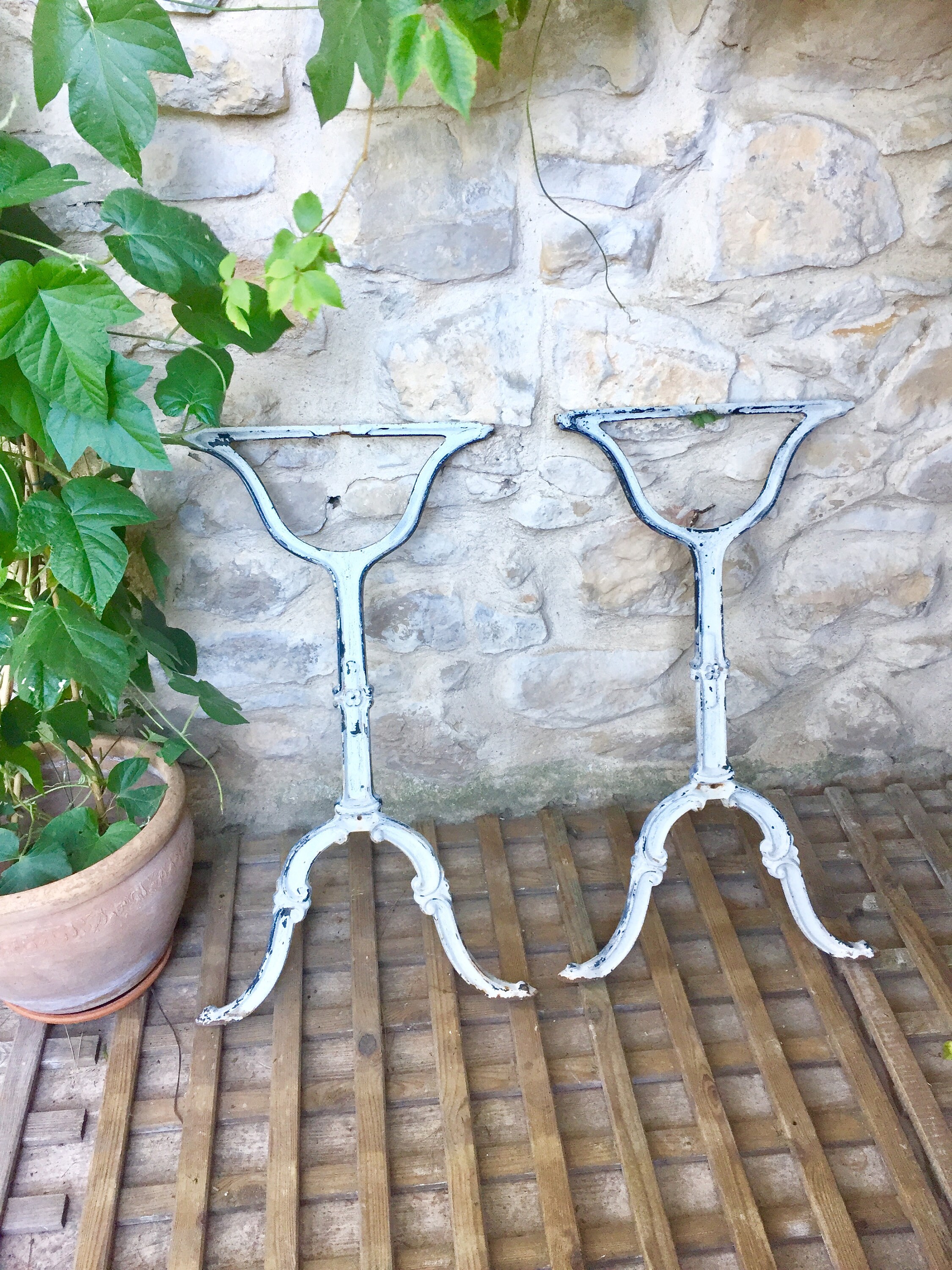 Antique French bistro table legs, cast iron cafe, bar, patio table legs