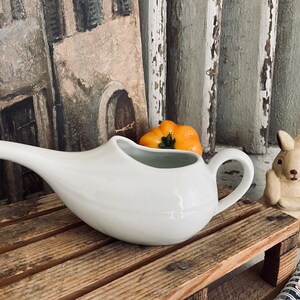 Vintage French faïence invalid feeder, gorgeous old white ceramic hospital patient &quot;sick duck&quot; feeding cup. Collectible pieces of history.