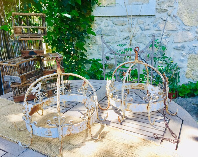 Antique French Hanging Pot Racks With Hooks, Wrought Iron Drying Racks