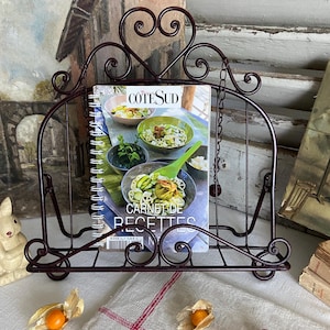 Vintage French Cookbook Stand: Shabby Chic Metal Recipe Display
