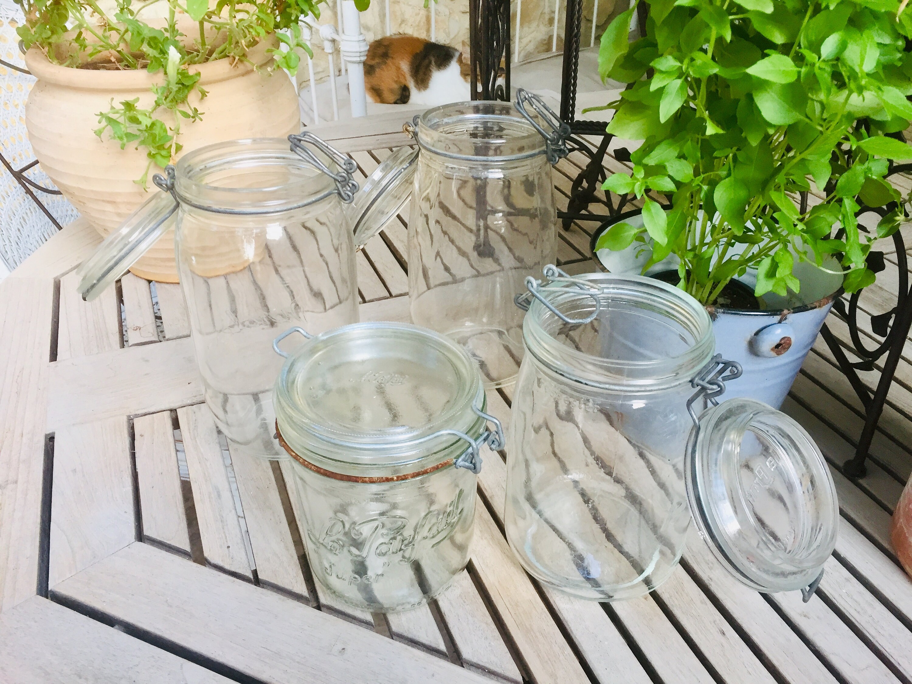Vintage French mason jars Set of 4 glass canning jars, glass