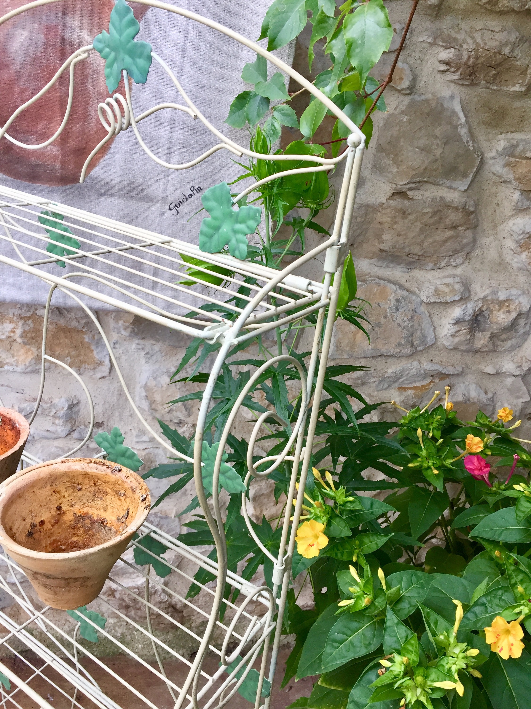 French baker's rack, rustic authentic white free standing folding shelf