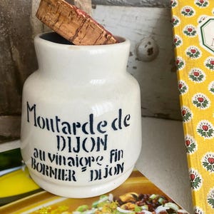 Vintage French Stoneware Mustard Jar - Bornier Dijon - Farmhouse Kitchen Decor
