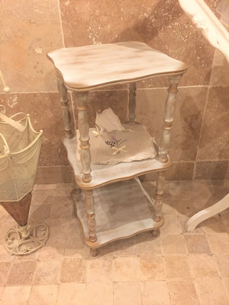 Shabby spindle shelf Nightstand French vintage bedside table Napoleon III style side end table