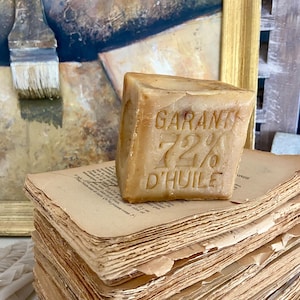 ONE authentic antique Marseille soap, old 400 g cube soap, fabulous patina, natural 1900&#39;s Savon de Marseille, bathroom laundry room décor