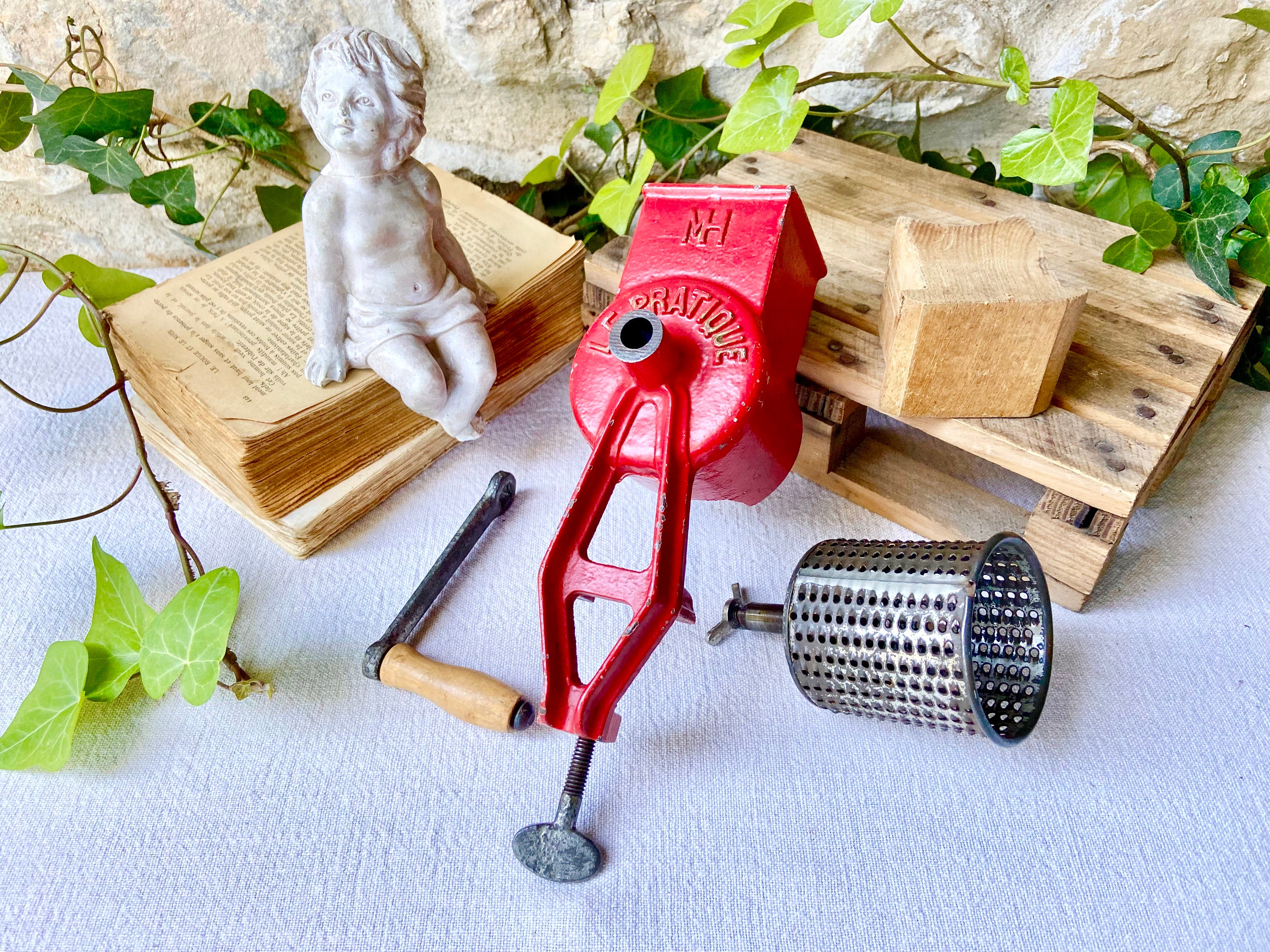 Antique cast iron cheese grater, lovely red tabletop grater, vintage French 'Le Pratique