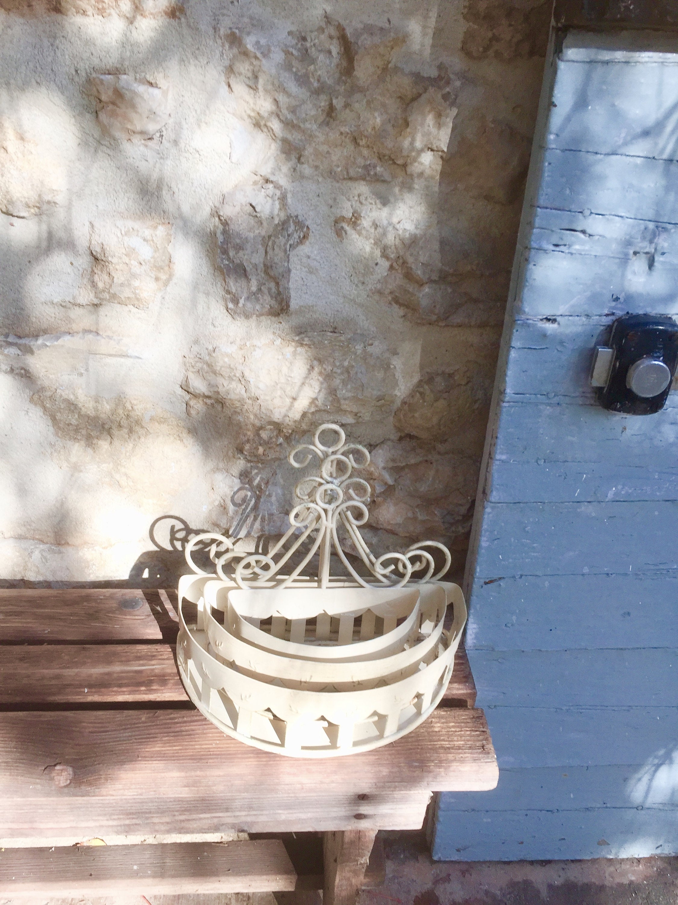 Shabby metal basket shelves set of 3 distressed French white vintage