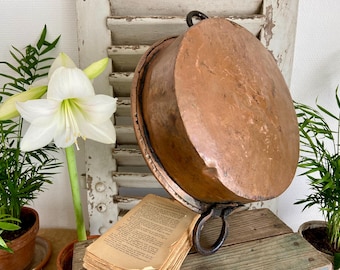 Antique French Hammered Copper Jam Pan - Forged Iron Handles