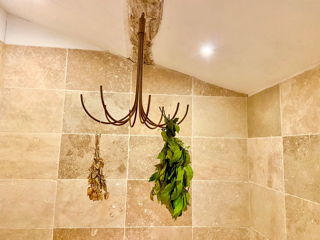 Antique French Pot Rack, Vintage Handcrafted Unfinished 8 Arm Iron