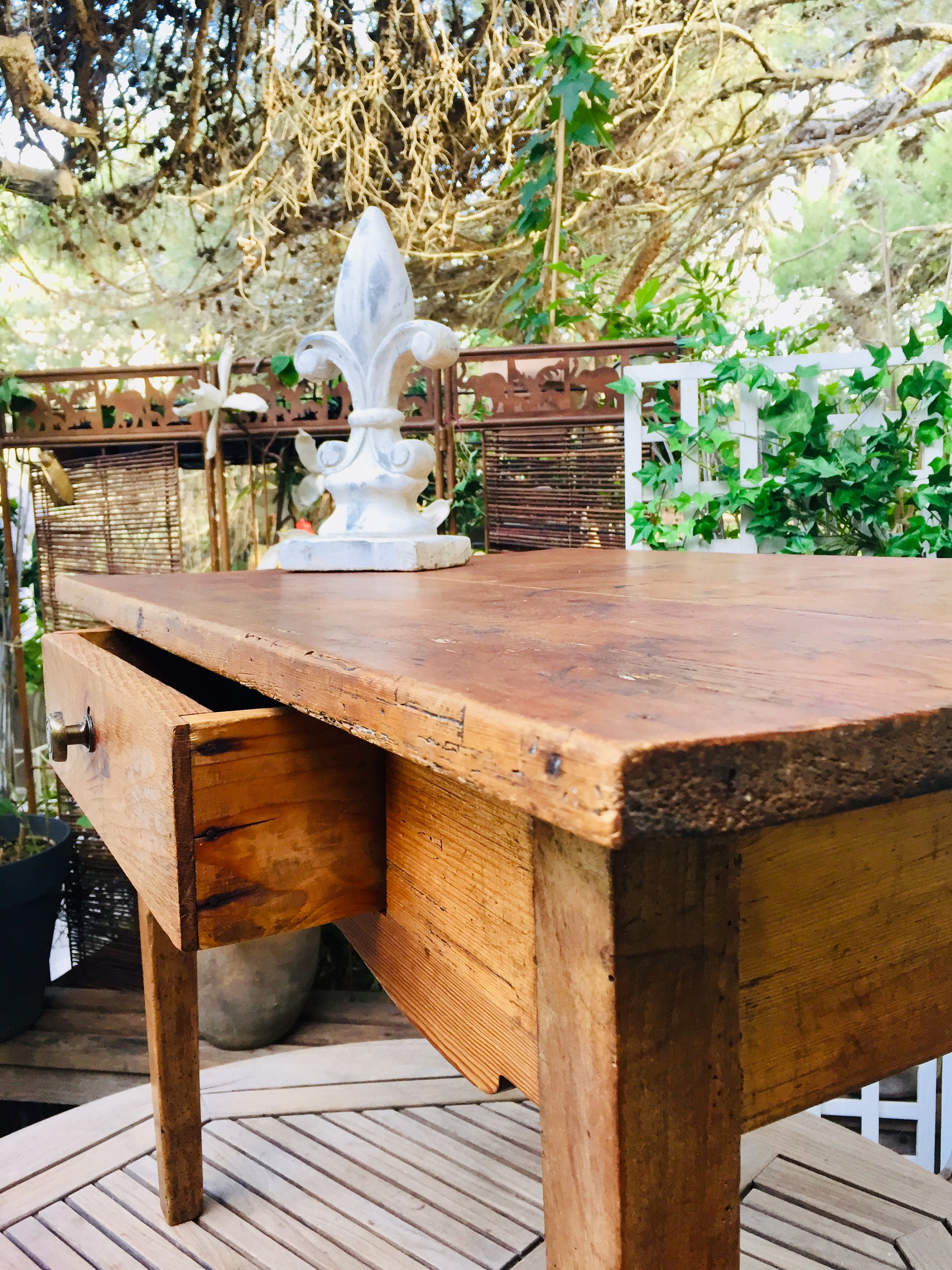 Antique farmhouse table, French handcrafted rustic wooden desk and
