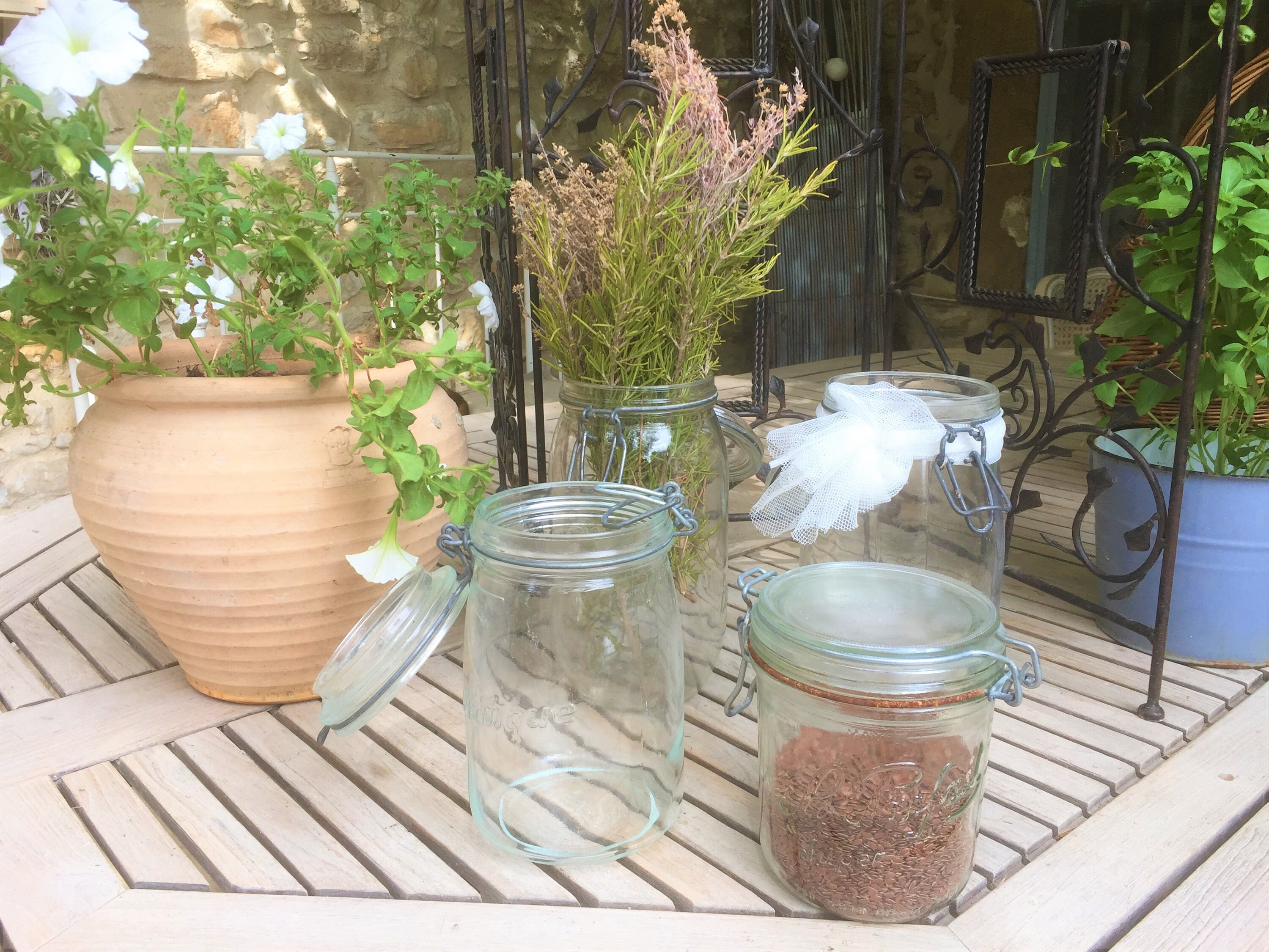 Vintage French mason jars Set of 4 glass canning jars, glass