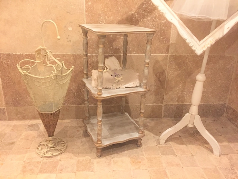 Shabby spindle shelf Nightstand French vintage bedside table Napoleon III style side end table