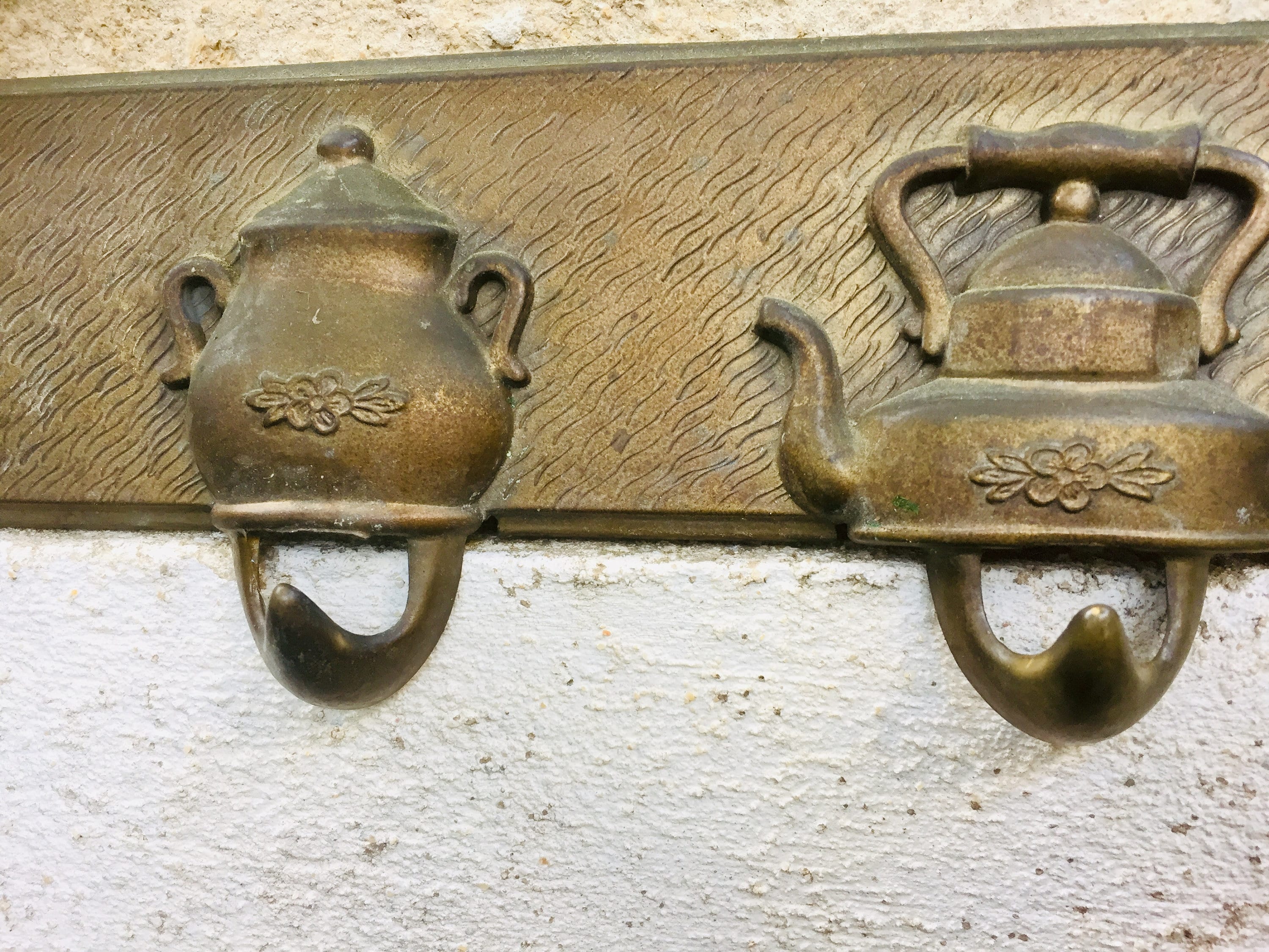 Brass kitchen towel rack, vintage farmhouse decor with hook rack coffee