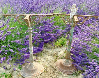 Set of two antique cast iron table legs, damaged but perfect for a creative renovation project, fabulous patina, 1800's ornate bistro tables