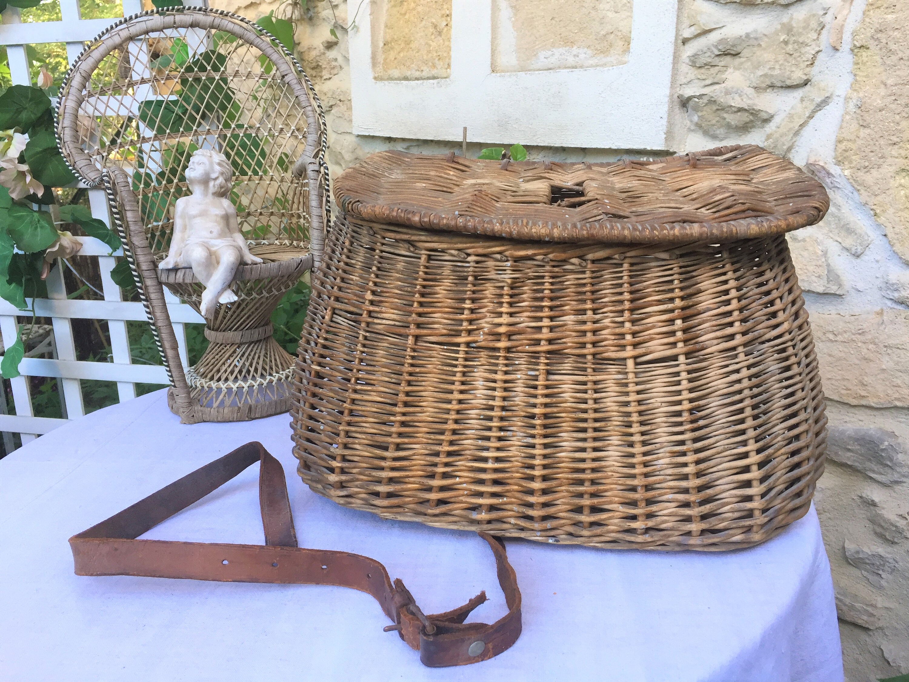 Willow fly fishing basket vintage French wicker creel basket Etsy