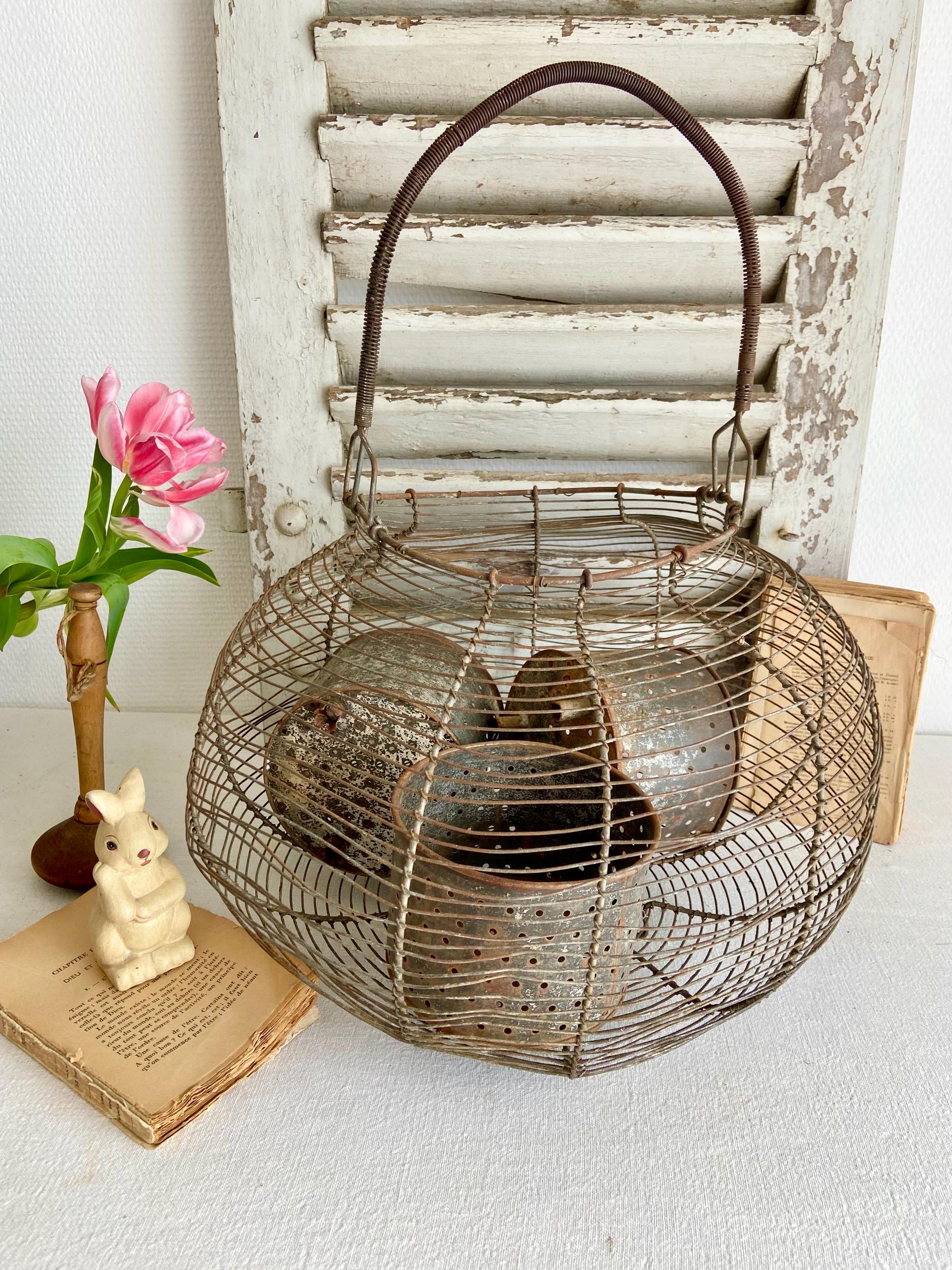 XXLサイズのフランス製ヴィンテージワイヤーエッグバスケット：素朴な