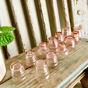Blush pink shot glasses, vintage French liqueur glasses, set of 12, authentic 1950&#39;s glassware, romantic Wedding tableware