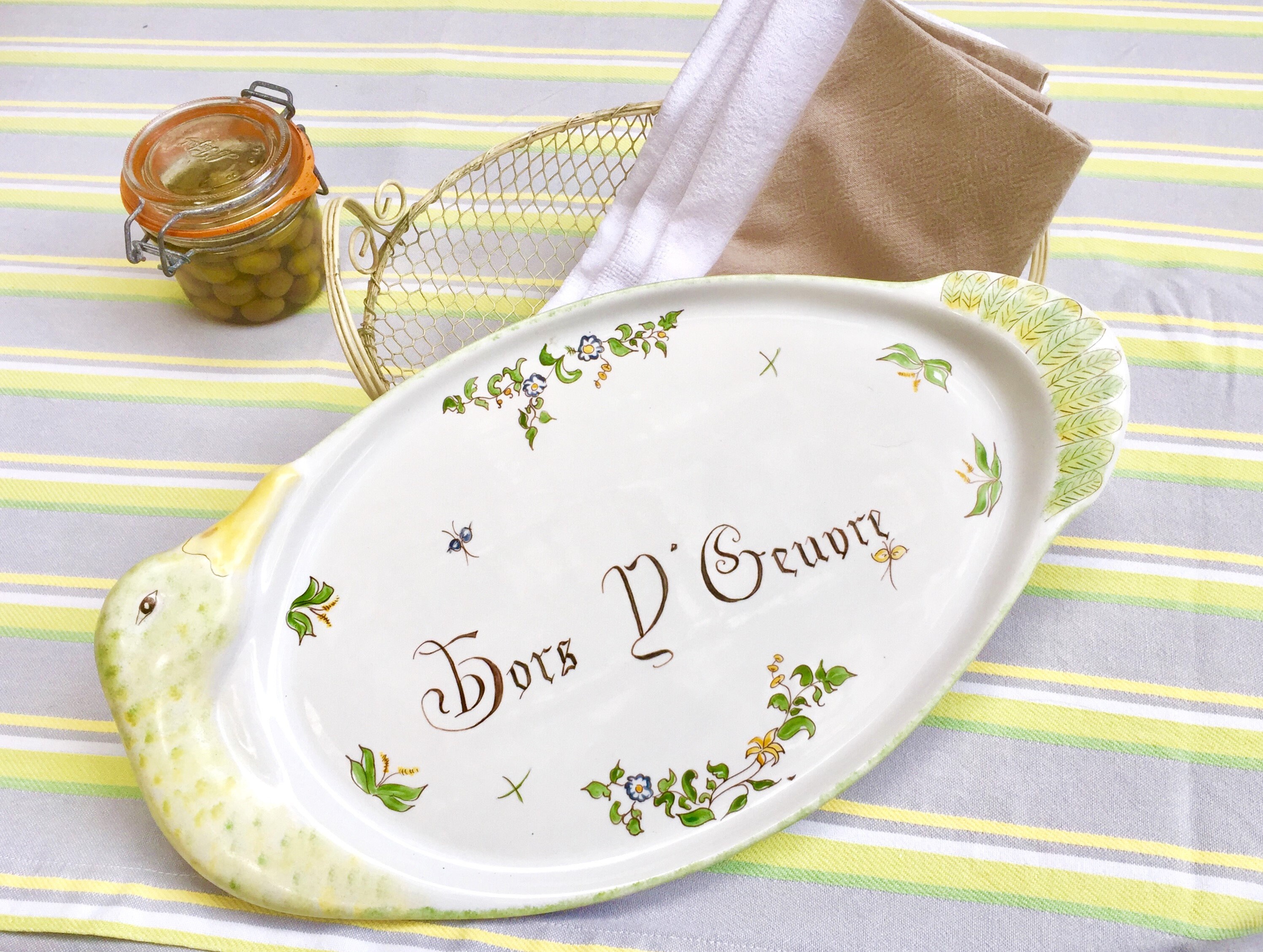 French hors d'oeuvre platter foie gras serving dish, ceramic ironware